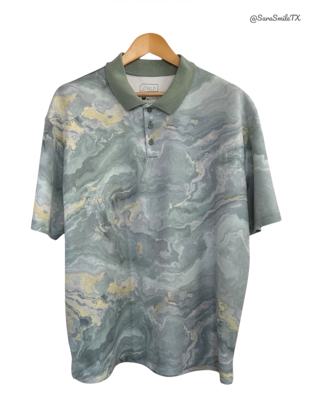STYLUS Marble Swirl Print Short Sleeve Wrinkle-Free Polo Shirt
